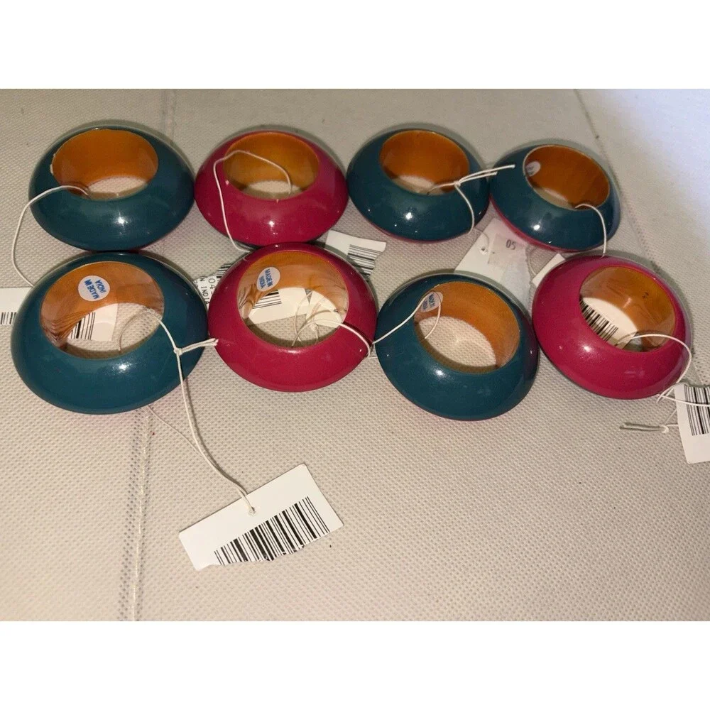 Vintage Retro Napkin Ring Holders Colorful Two Tone Green Pink Brown 80s 90s